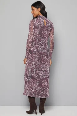 Robe Midaxi Froncée en Maille Imprimé Animal