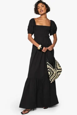 Robe midaxi froncée à manches bouffantes grande taille