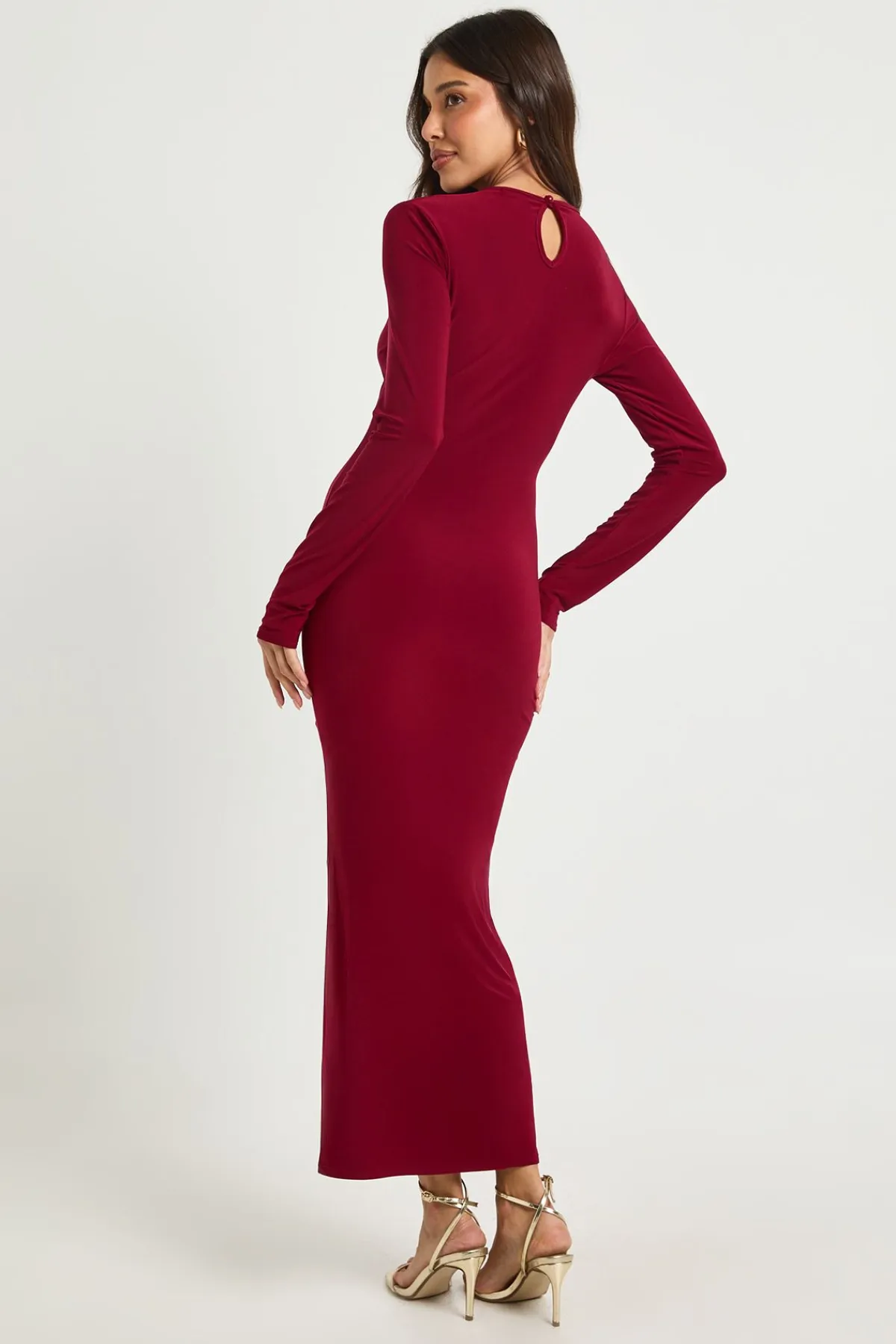 boohoo Robe midaxi à fronces manches longues<Femme Robes Moulantes|Robes À Manches Longues