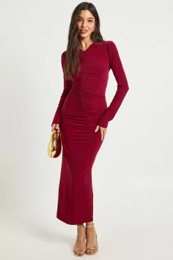 boohoo Robe midaxi à fronces manches longues<Femme Robes Moulantes|Robes À Manches Longues