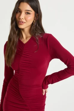 boohoo Robe midaxi à fronces manches longues<Femme Robes Moulantes|Robes À Manches Longues
