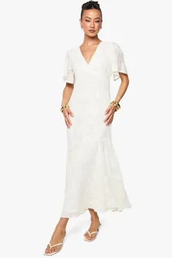 Robe midaxi grande en burnout floral à manches d'ange