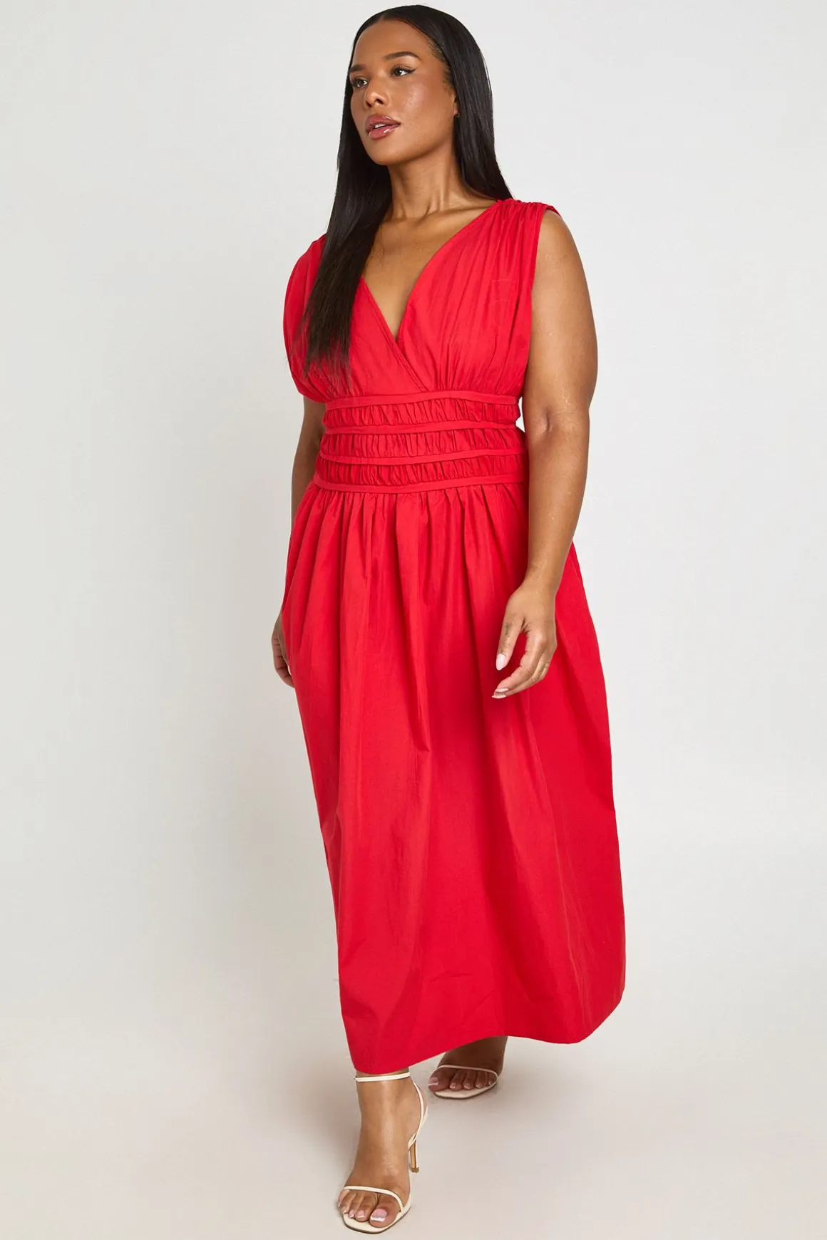 Robe Midaxi Grande Taille À Col V Et Taille Froncée
