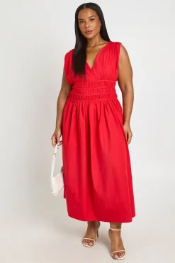 Robe Midaxi Grande Taille À Col V Et Taille Froncée