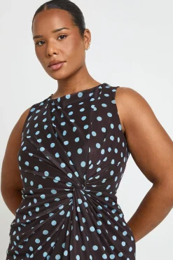 boohoo Robe Midaxi Grande Taille En Mesh À Pois Avec Détail Torsadé<Femme Looks Chocolat|Pois