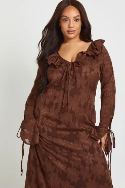 Robe Midaxi Grande Taille en Mousseline Dévorée à Volants