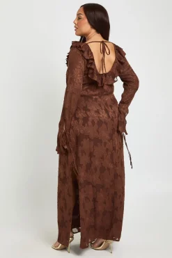 Robe Midaxi Grande Taille en Mousseline Dévorée à Volants