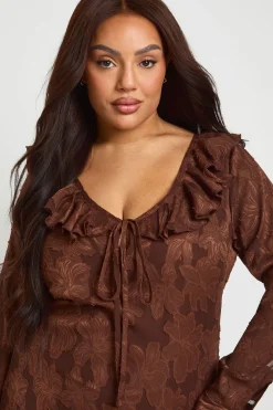 Robe Midaxi Grande Taille en Mousseline Dévorée à Volants