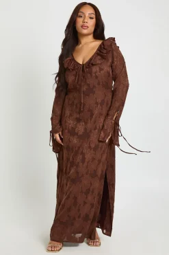 Robe Midaxi Grande Taille en Mousseline Dévorée à Volants