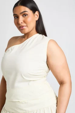 Robe Midaxi Grande Taille En Popeline De Coton À Une Épaule Et Détails Froncés
