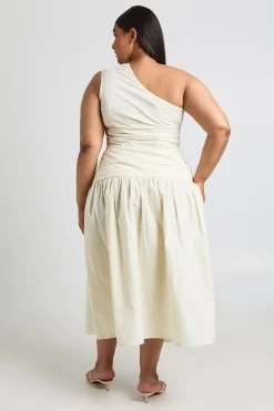 Robe Midaxi Grande Taille En Popeline De Coton À Une Épaule Et Détails Froncés