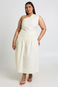 Robe Midaxi Grande Taille En Popeline De Coton À Une Épaule Et Détails Froncés