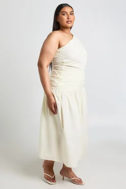 Robe Midaxi Grande Taille En Popeline De Coton À Une Épaule Et Détails Froncés