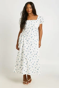 boohoo Robe Midaxi Grande Taille À Imprimé Fleuri Ditsy Et Encolure Paysanne<Femme Tons Neutres|Robes Patineuses