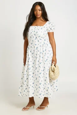 boohoo Robe Midaxi Grande Taille À Imprimé Fleuri Ditsy Et Encolure Paysanne<Femme Tons Neutres|Robes Patineuses