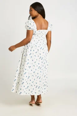 boohoo Robe Midaxi Grande Taille À Imprimé Fleuri Ditsy Et Encolure Paysanne<Femme Tons Neutres|Robes Patineuses