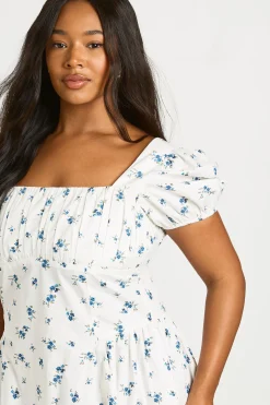 boohoo Robe Midaxi Grande Taille À Imprimé Fleuri Ditsy Et Encolure Paysanne<Femme Tons Neutres|Robes Patineuses