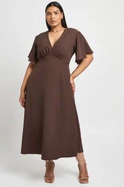boohoo Robe Midaxi Grande Taille À Manches Papillon<Femme Looks Chocolat|Robes