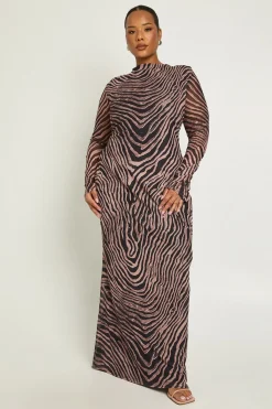 boohoo Robe Midaxi Grande Taille à Motif Zèbre avec Épaulettes<Femme Robes À Manches Longues|Robes