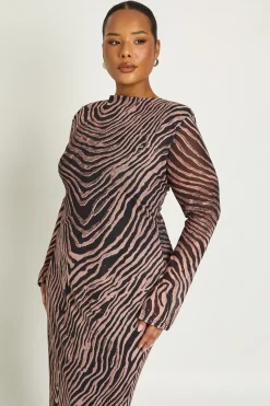 boohoo Robe Midaxi Grande Taille à Motif Zèbre avec Épaulettes<Femme Robes À Manches Longues|Robes