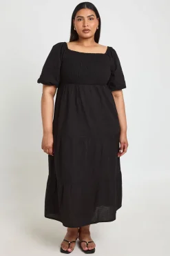 Robe Midaxi Grande Taille À Volants Étagés Et Manches Volumineuses Effet Lin