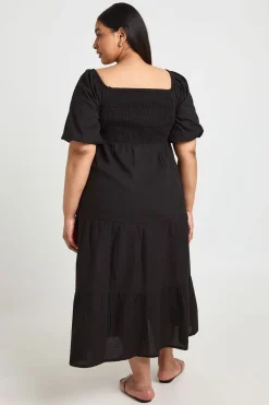 Robe Midaxi Grande Taille À Volants Étagés Et Manches Volumineuses Effet Lin