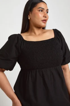 Robe Midaxi Grande Taille À Volants Étagés Et Manches Volumineuses Effet Lin