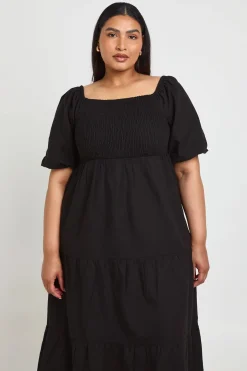 Robe Midaxi Grande Taille À Volants Étagés Et Manches Volumineuses Effet Lin