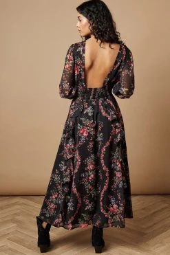 Robe Midaxi à Imprimé Floral avec Détails Volantés et Taille Froncée Petite