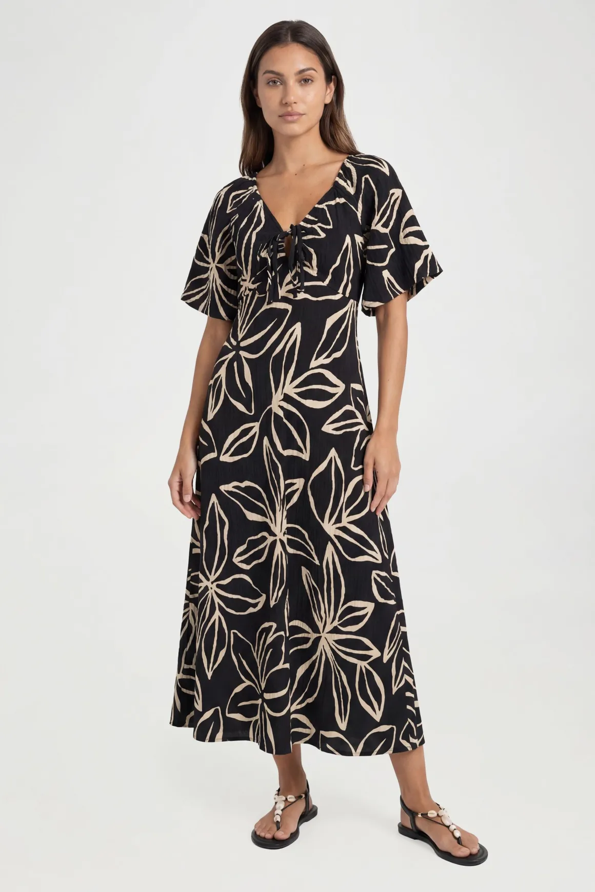 Robe Midaxi À Imprimé Floral Texturé Et Manches Volumineuses Pour Grande Taille