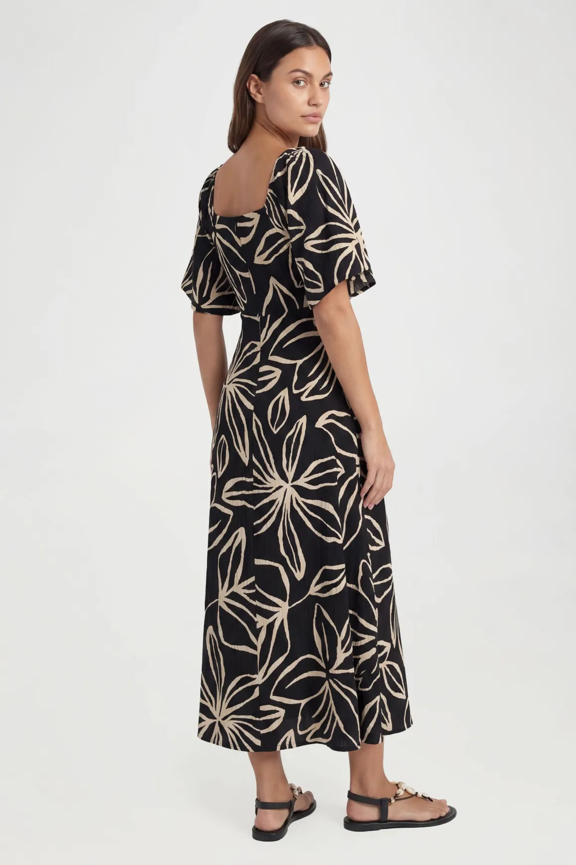 Robe Midaxi À Imprimé Floral Texturé Et Manches Volumineuses Pour Grande Taille