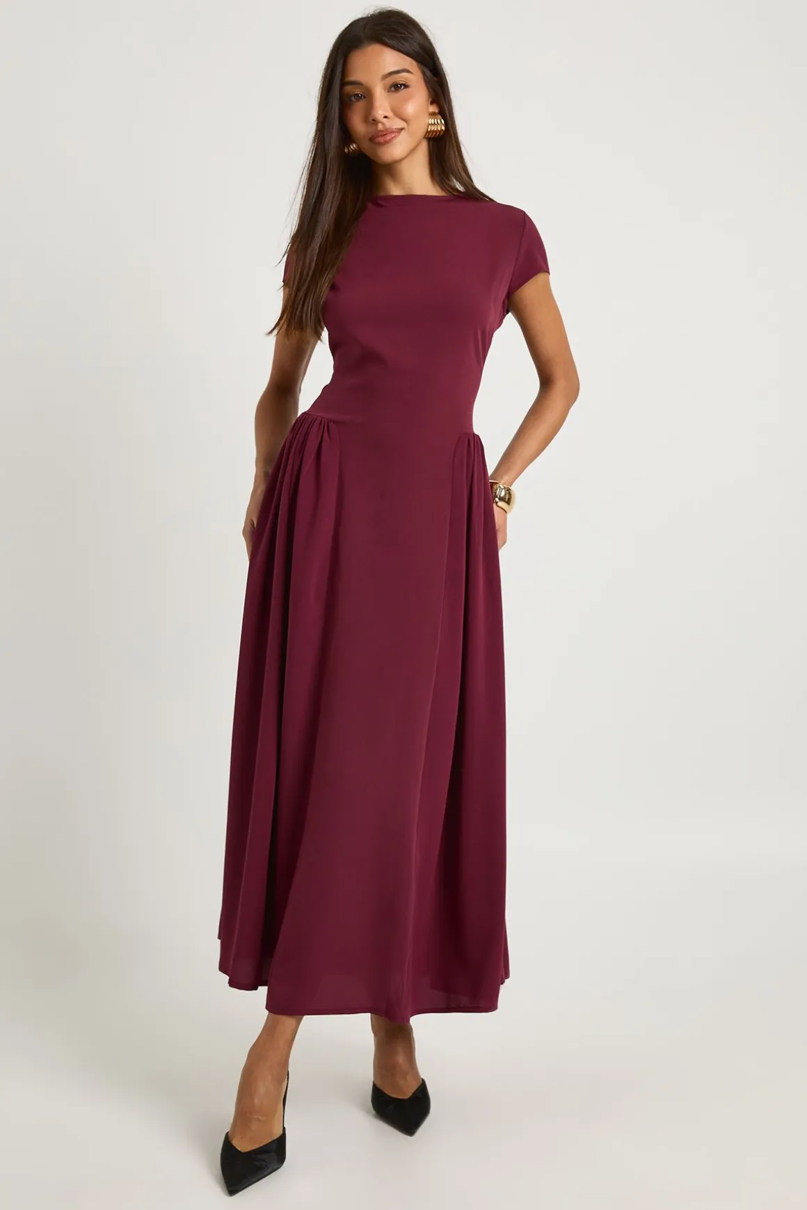 Robe midaxi à jupe volumineuse texturée