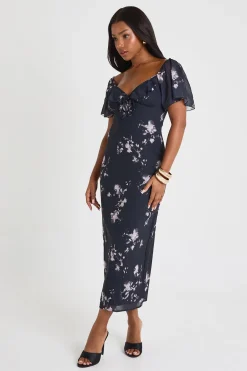 Robe midaxi à manches angéliques florales