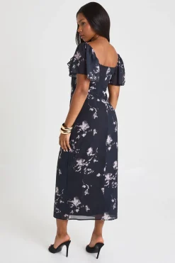 Robe midaxi à manches angéliques florales