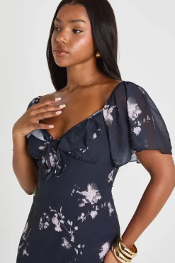 Robe midaxi à manches angéliques florales