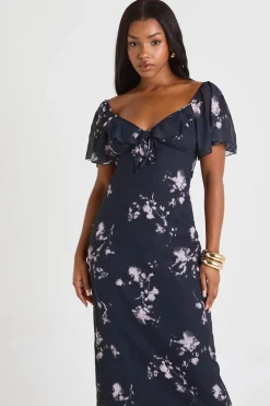 Robe midaxi à manches angéliques florales