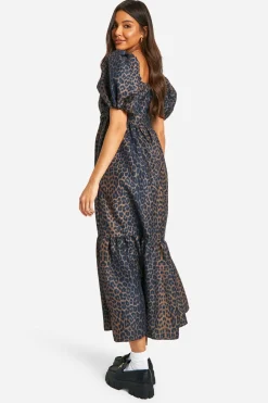 boohoo Robe midaxi à manches bouffantes volumineuses imprimé léopard<Femme Robes|Imprimé Léopard