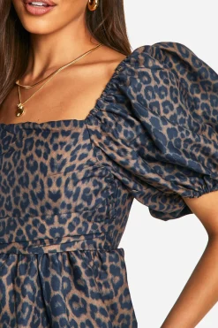 boohoo Robe midaxi à manches bouffantes volumineuses imprimé léopard<Femme Robes|Imprimé Léopard