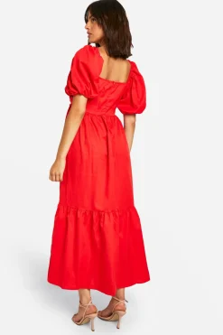 Robe midaxi à manches bouffantes volumineuses