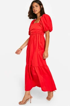 Robe midaxi à manches bouffantes volumineuses