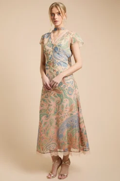 Robe Midaxi À Manches Cannelées Avec Détail Foulard Au Col