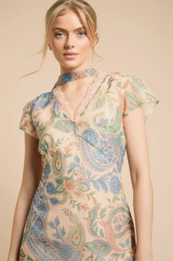 Robe Midaxi À Manches Cannelées Avec Détail Foulard Au Col