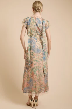 Robe Midaxi À Manches Cannelées Avec Détail Foulard Au Col