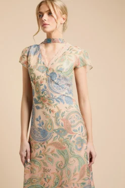 Robe Midaxi À Manches Cannelées Avec Détail Foulard Au Col