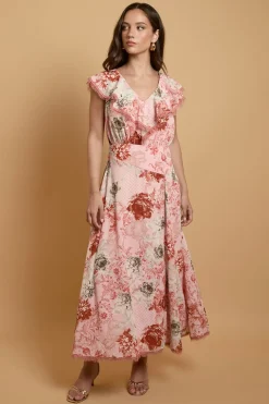 Robe Midaxi À Manches Cape Et Ourlet En Dentelle