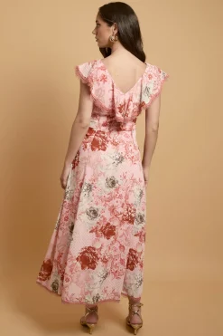 Robe Midaxi À Manches Cape Et Ourlet En Dentelle