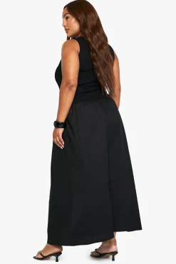 Robe midaxi à manches cap, en mélange de popeline côtelée avec bordure dorée