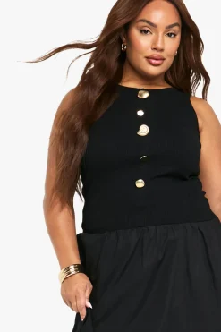 Robe midaxi à manches cap, en mélange de popeline côtelée avec bordure dorée