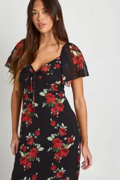 Robe midaxi à manches d’ange florale
