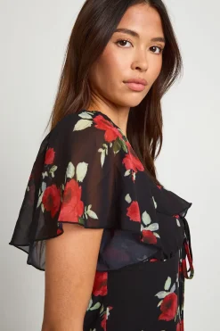 Robe midaxi à manches d’ange florale